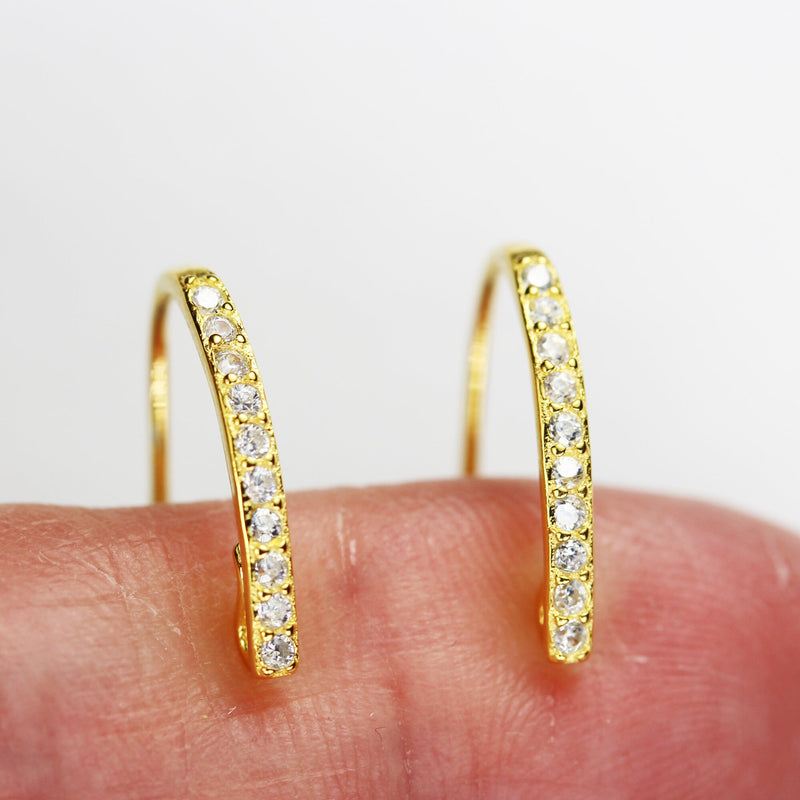 Gold Earrings 24Kgold on 925 Sterling Silver Cubic Zirconia Jewellery Findings Earwire , 20x12mm fishhook with1.5mm coil