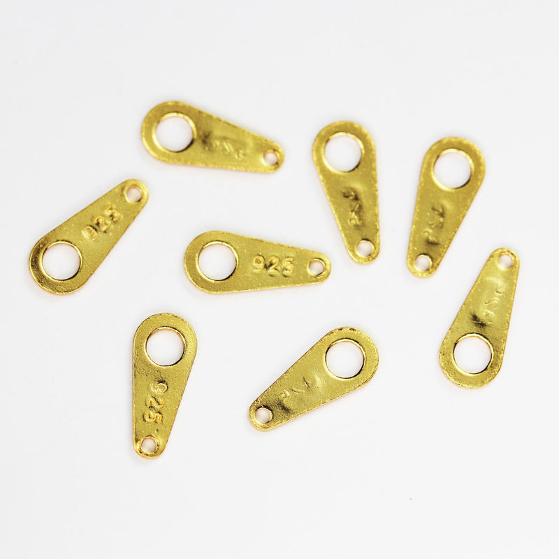 Gold Vermeil Style 10pcs 8*3.5mm  Ring Clasp Tab/Chain Tab 24K Gold 925Sterling Silver Jewellery Findings,1.5mm and 0.8mm Hole