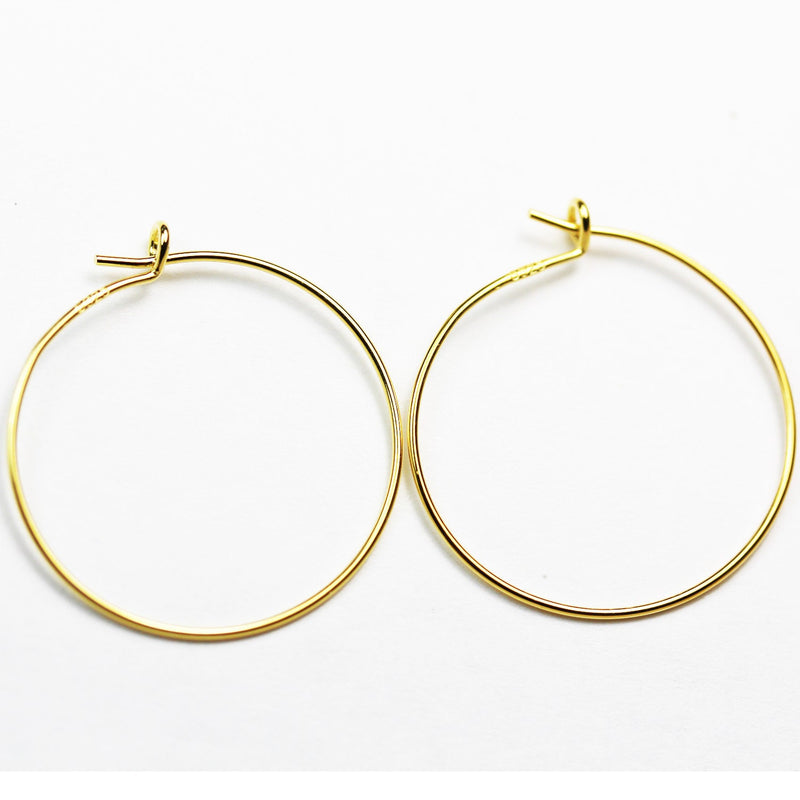 Earring Hooks Loop 1 pair 20mm 24K Gold Vermeil on 925 Sterling silver Jewellery Findings Earring Hooks Loop, 20mm round 0.95mm  Wire