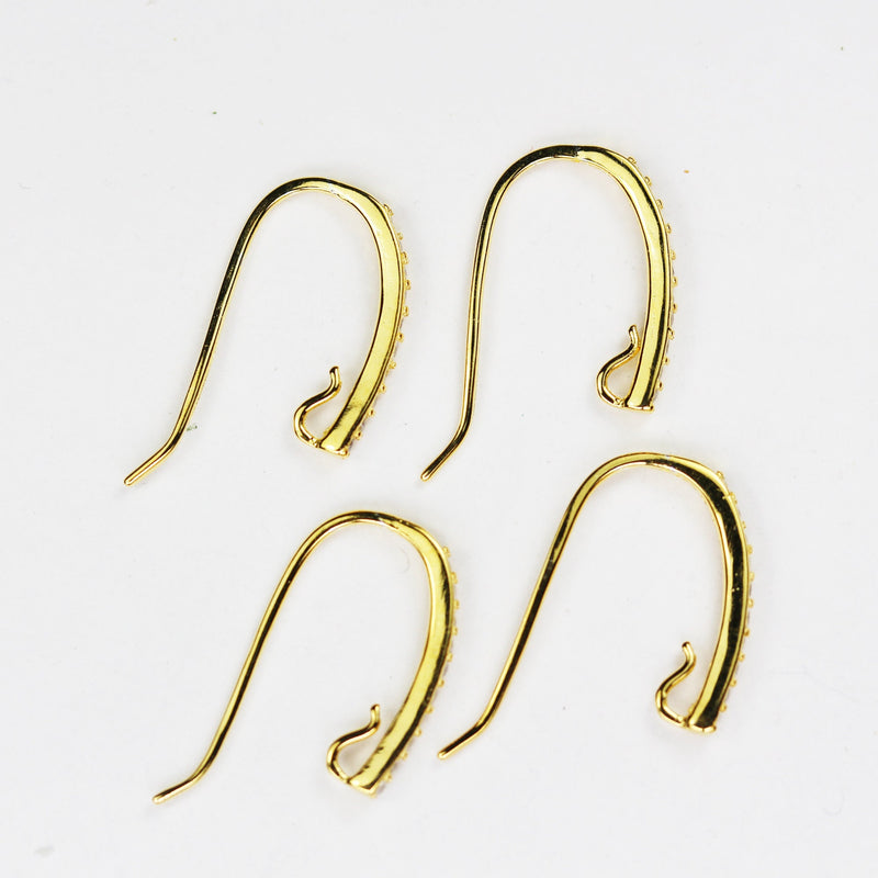 Gold Earrings 24Kgold on 925 Sterling Silver Cubic Zirconia Jewellery Findings Earwire , 20x12mm fishhook with1.5mm coil