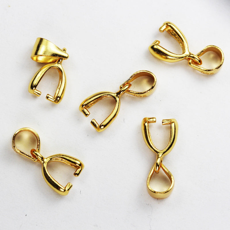 Gold Vermeil Style 4pcs  16*6mm 24k Gold on 925 Sterling Silver Findings Ice Pick &Pinch Bails, 3mm inner wide, hole3*4mm