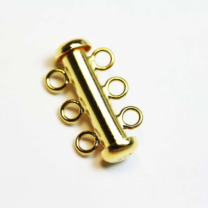 Gold Vermeil Style 1pc 24 kgold on 925 Sterling Silver Jewellery findings 3-strand Slide lock Clasp,20*6mm