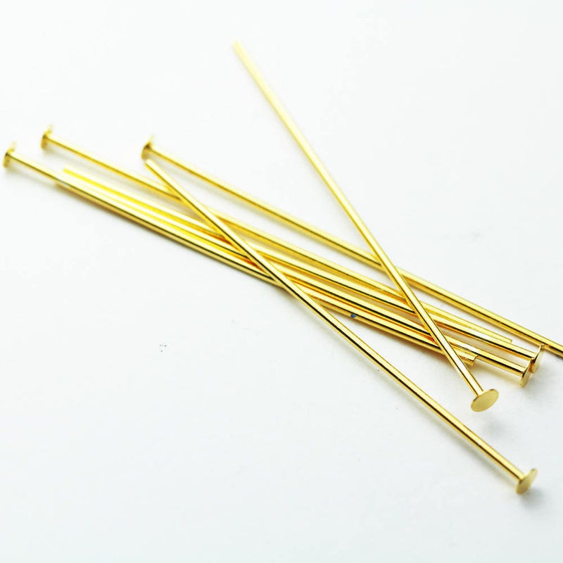 Headpins 22gauge 10pcs 30mm 24KGold  on 925 Sterling Silver Jewellery findings Head Pin, 2mm head, 30mm Length