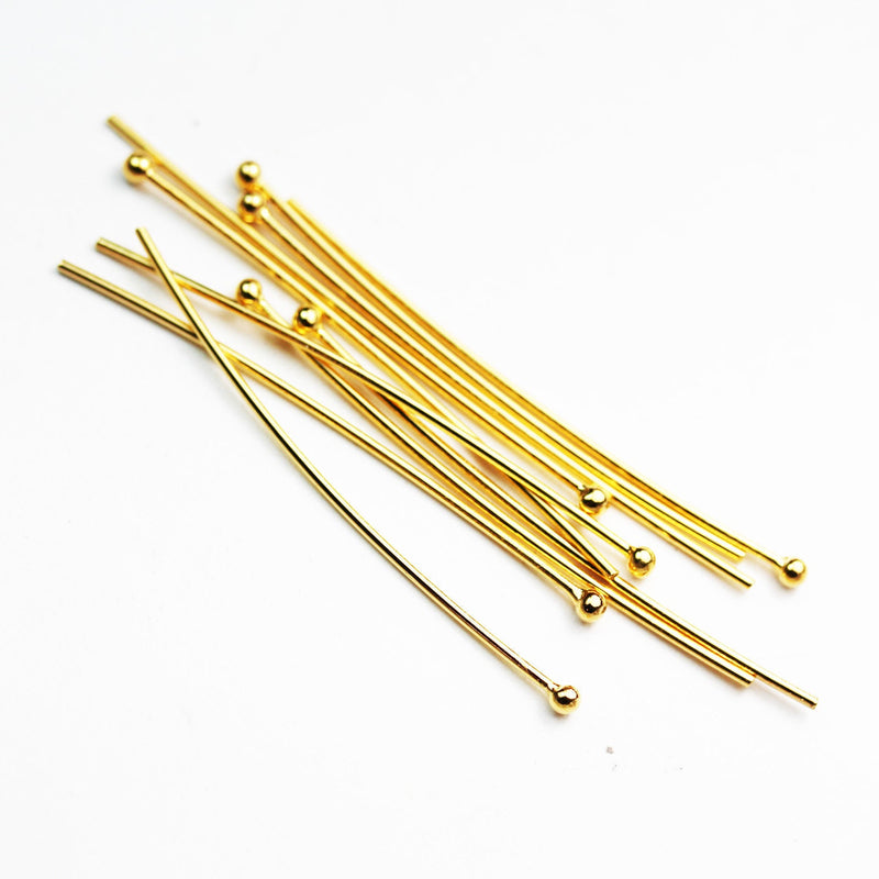 Ball Headpins 6pcs 20gauge 40mm Gold Vermeil Style  Jewellery findings Head Pin w/ball End, ball2mm