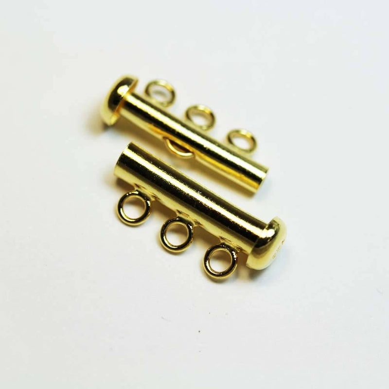 Gold Vermeil Style 1pc 24 kgold on 925 Sterling Silver Jewellery findings 3-strand Slide lock Clasp,20*6mm