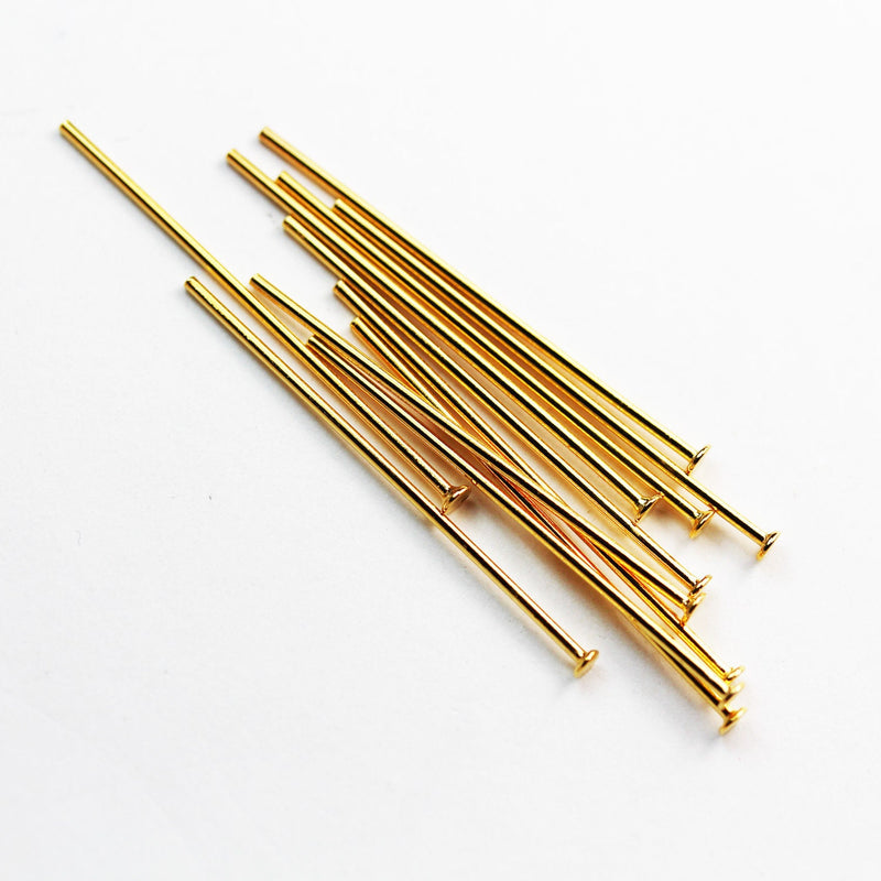 Headpins 20gauge 8pcs 50mm 24k Gold  on 925 Sterling Silver Jewellery findings Head Pin, 2mm head, 40mm Length