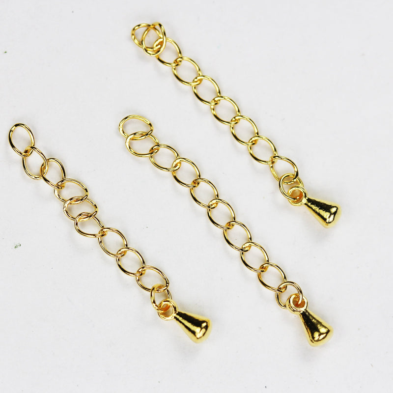 Gold Vermeil Style Gold Extension  4pcs 24K Gold on 925 Sterling Silver Extension chain Jewelry End Piece,with Drop, Size 2.5mm wide