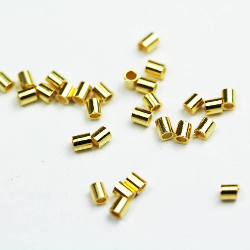 Crimp About 50pcs 2*2mm 24k gold vermeil on 925 s.silver Jewellery Findings Crimp Beads,2mm tube, 1mm inside diameter