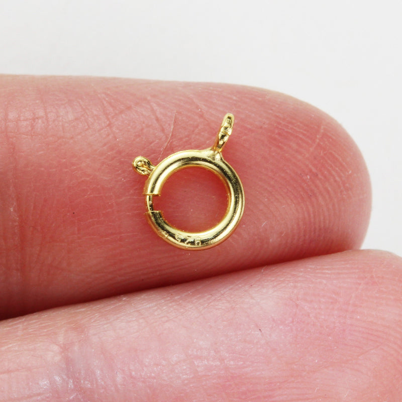 Gold Vermeil Style 10pcs 6mm Springring 24K Gold on 925Sterling silver jewellery findings,6mm Circle with 2mm ring