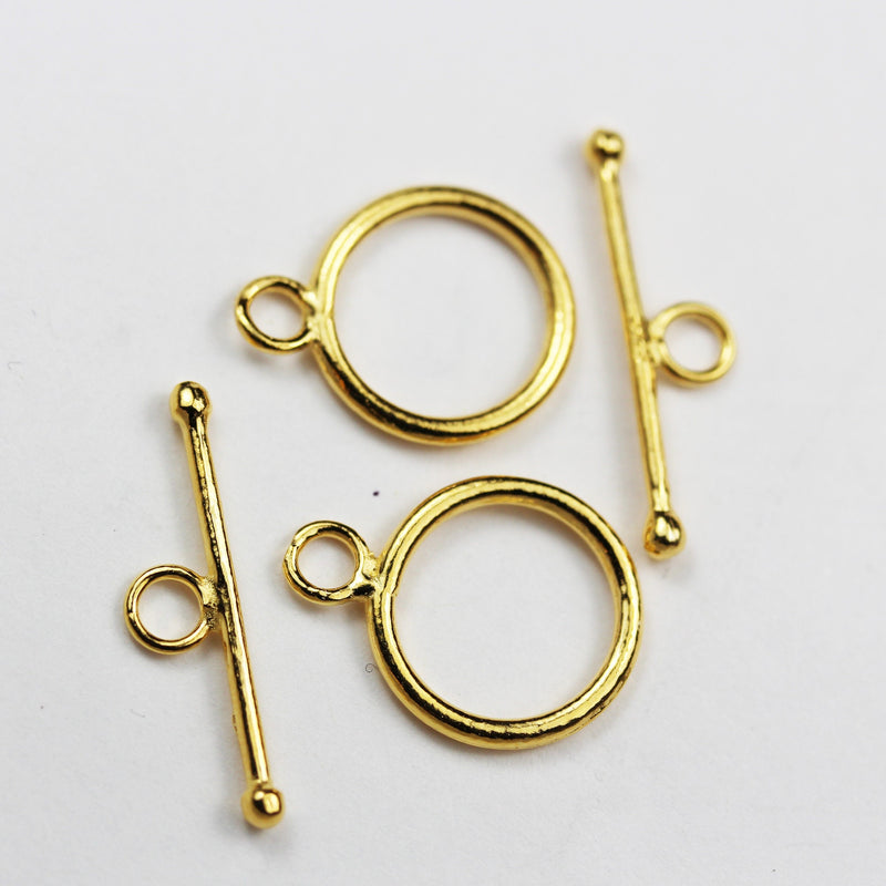 Gold Vermeil Style  2 sets 13mm 24KGold  on 925 Sterling silver Toggle, Jewelry finding Clasps, bar23mm,hole3mm