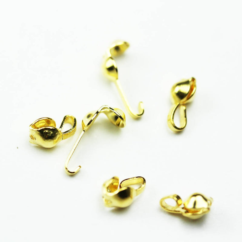 Gold Vermeil Style 10pcs Bead Tips,24K gold  on 925 Sterling silver, 8.5mm long, 3.7mm wide,4mm ball, hole1mm