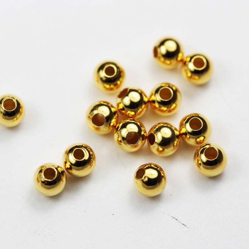 Gold Vermeil Style 20pcs 4mm 24k gold on 925s.silver Jewellery findings Ball Beads ,hole1mm