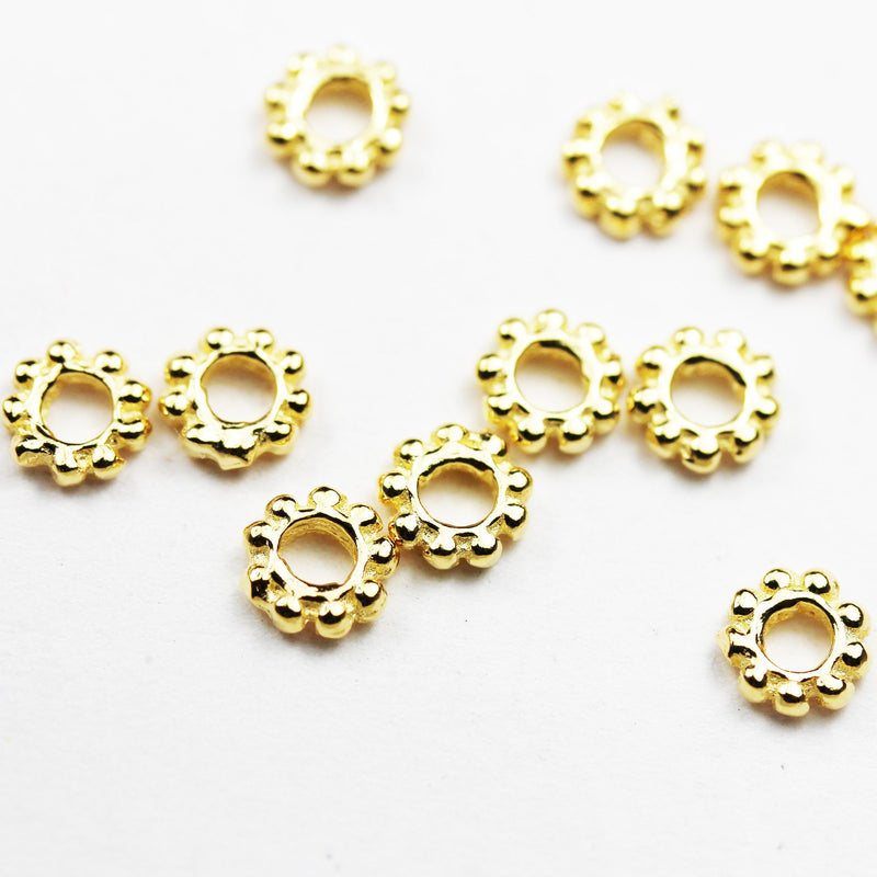 Gold Vermeil Style 10pcs 6MM 24K Gold on 925 sterling silver Jewellery Findings Rondelle Spacers,6mm diameter, 1.6mm thick, hole 2mm