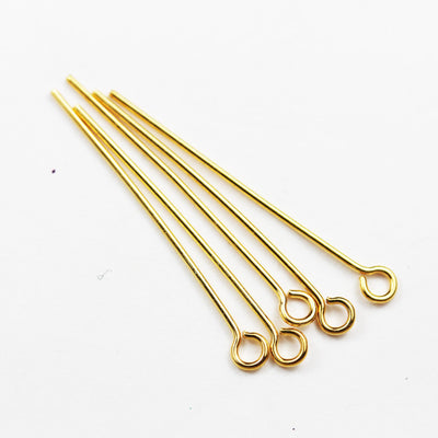 Eyepins 20pcs 18K Gold  on 925 Sterling Silver Jewellery findings Eye Pin,22gauge,25mm, hole: about 1.5mm