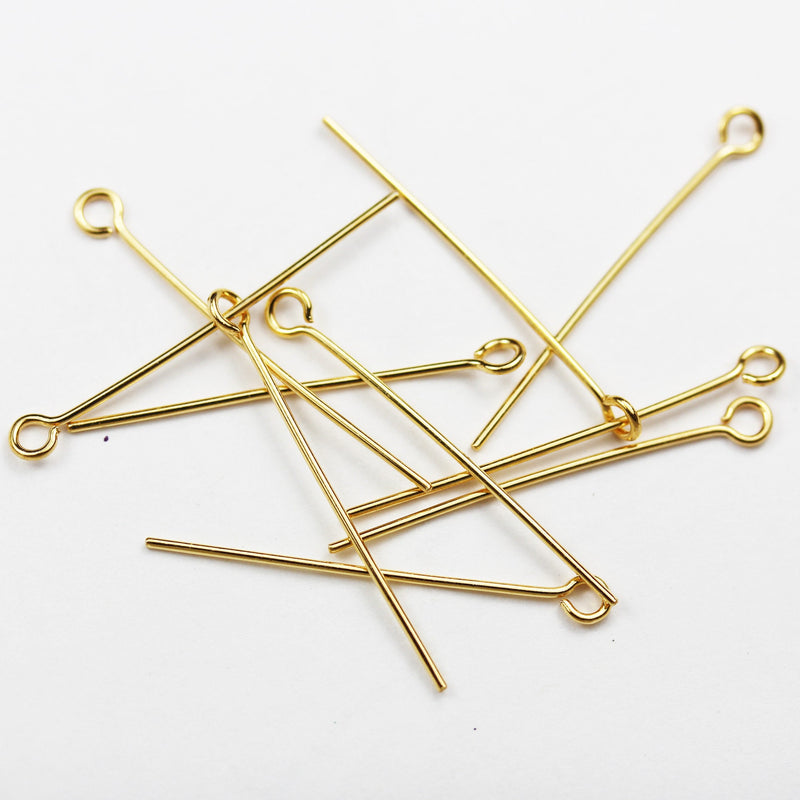 Eyepins 20pcs 18K Gold  on 925 Sterling Silver Jewellery findings Eye Pin,22gauge,25mm, hole: about 1.5mm