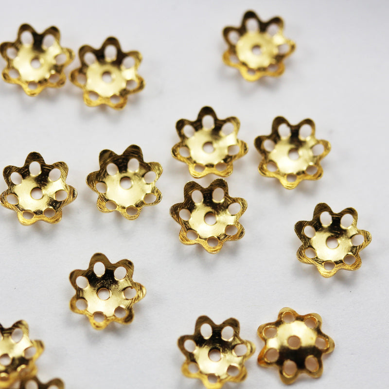 Bead Caps 20pcs Gold Vermeil Style Jewelry Findings Bead cap,6mm Flower cap,1.5mm Height, 1mm hole