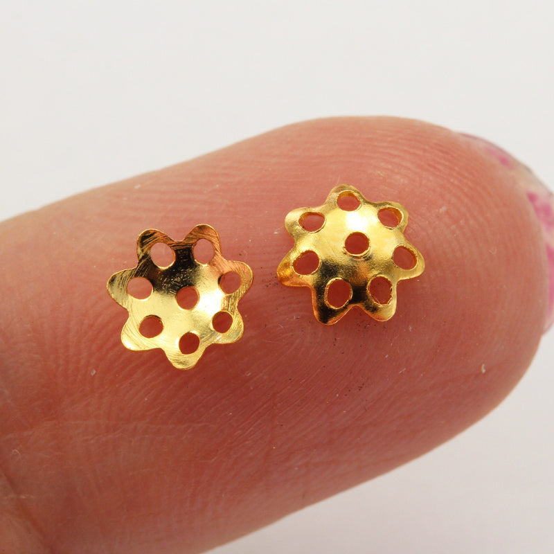 Bead Caps 20pcs Gold Vermeil Style Jewelry Findings Bead cap,6mm Flower cap,1.5mm Height, 1mm hole