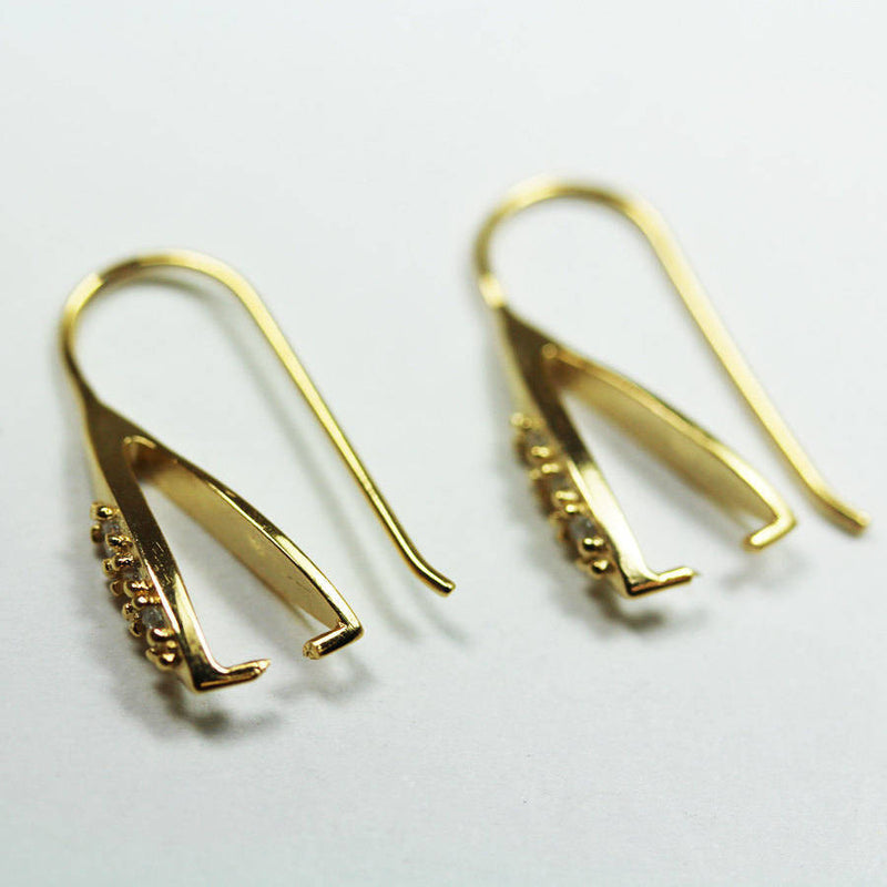 Gold Earrings 1Pair Gold Vermeil Style Cubic Zirconia Jewellery Findings Earwire, 6*25mm fishhook with 1mm coil