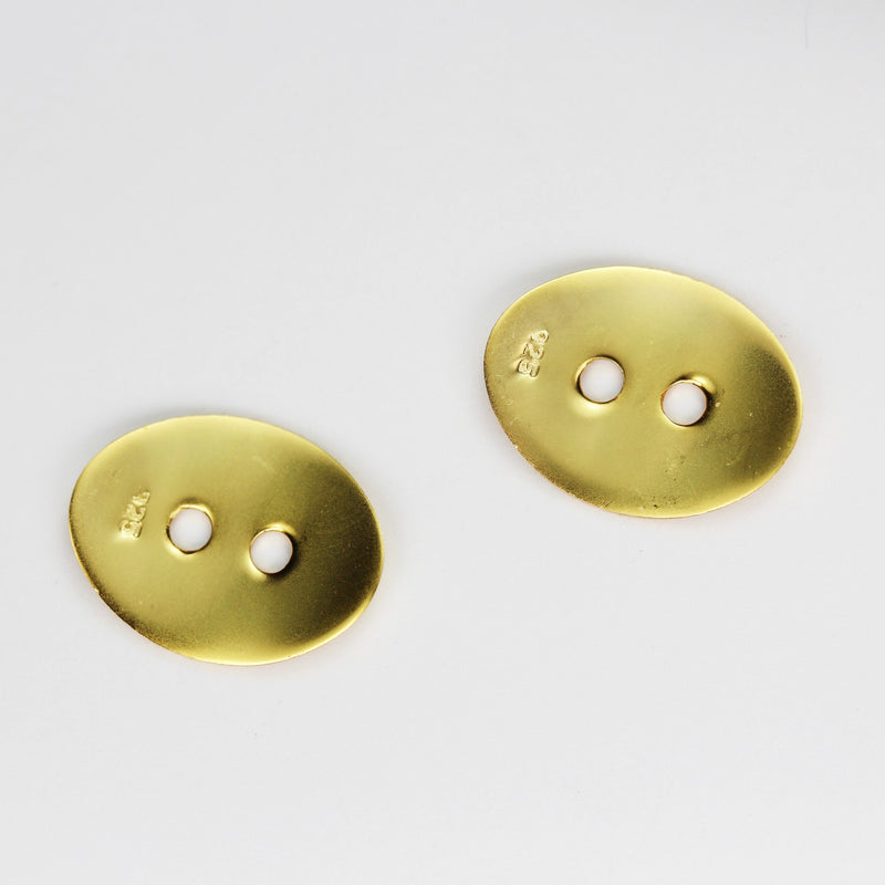 Gold Vermeil Style 2pcs 24K Gold on 925 Sterling Silver Button Jewellery Findings Clasps, 14x10mm, Hole: 1mm