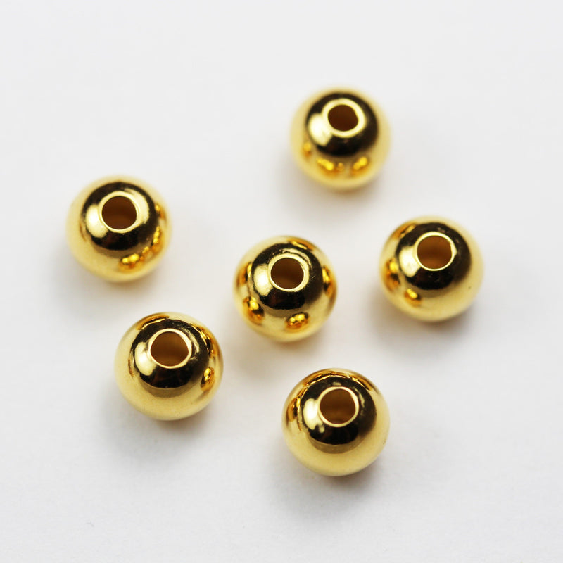 Gold Vermeil Style 6pcs 24k gold on 925s.silver Jewellery findings Ball Beads ,6mm, 1mm hole