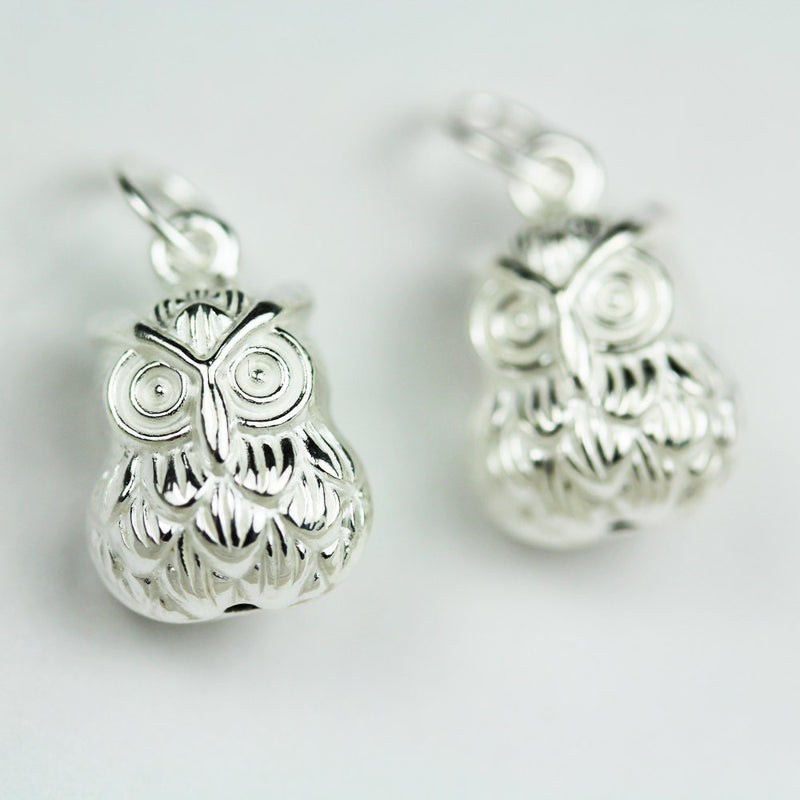 Jewelry charms 2pcs 925 Sterling Silver Jewellery findings Charm Beads , 10*10mm Owl