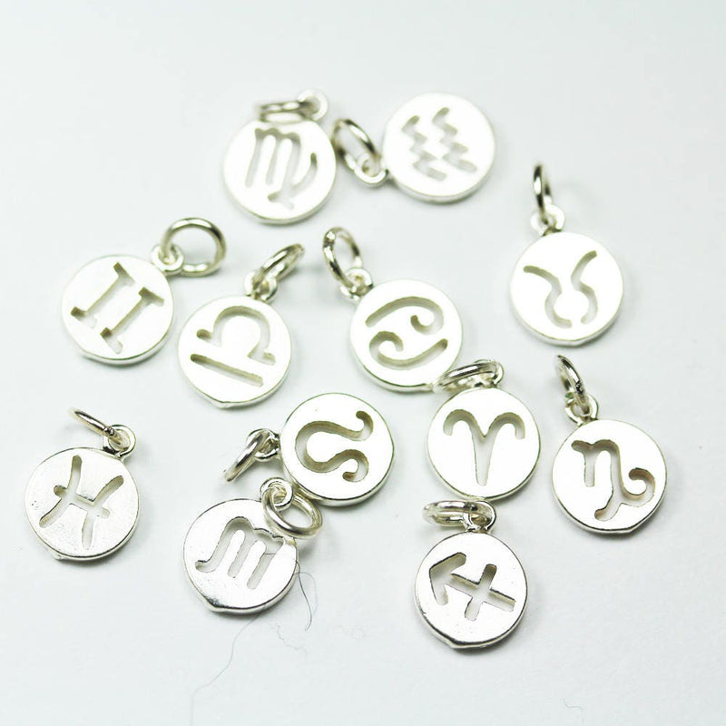 Charms 1pc Constellation,Zodiac Charm, 925 Sterling Silver Jewellery findings Charm Beads ,10mm Button charm