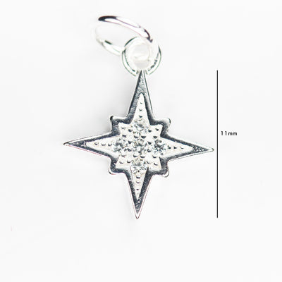 2pcs 925 Sterling Silver w/Cubic Zirconia Jewellery findings Charm Beads ,Star charm, 11mm, 5mm closed jump ring