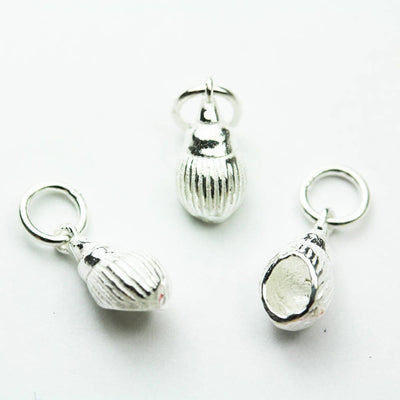 Silver Charm 3pcs 925 Sterling Silver Jewellery findings Shell Charm Beads , 11*6mm shell