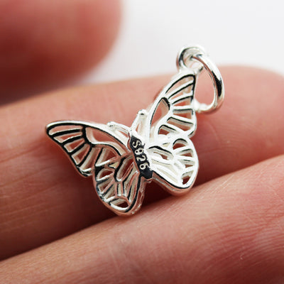 Charm 2pcs 925 Sterling Silver Jewellery Findings Charm Beads ,Butterfly Charm, 16*11mm with 6mm Closed Jump Ring