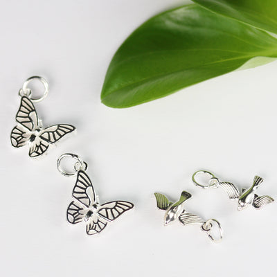 Charm 2pcs 925 Sterling Silver Jewellery Findings Charm Beads ,Butterfly Charm, 16*11mm with 6mm Closed Jump Ring