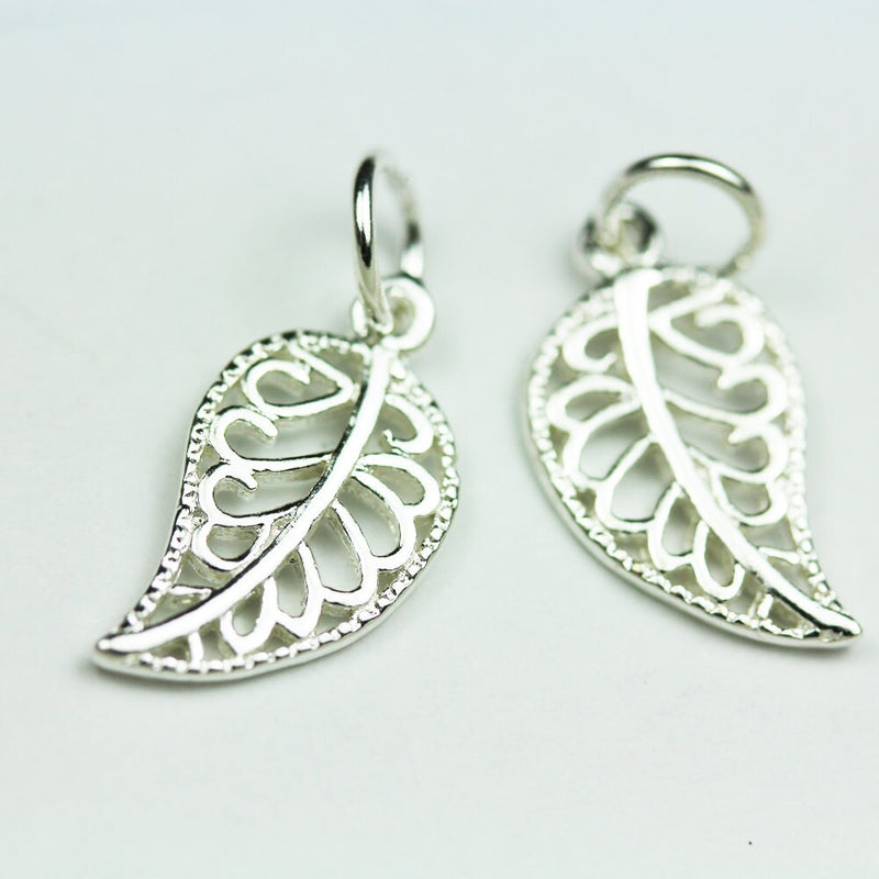 Charm 2pcs 925 Sterling Silver Jewellery findings Charm Beads , 11*7mm Leaf