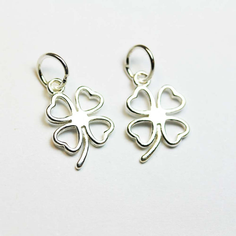 Charm 3pcs 925 Sterling Silver Jewellery findings Charm Beads , 10mm Four leaf clover, 6mm ring