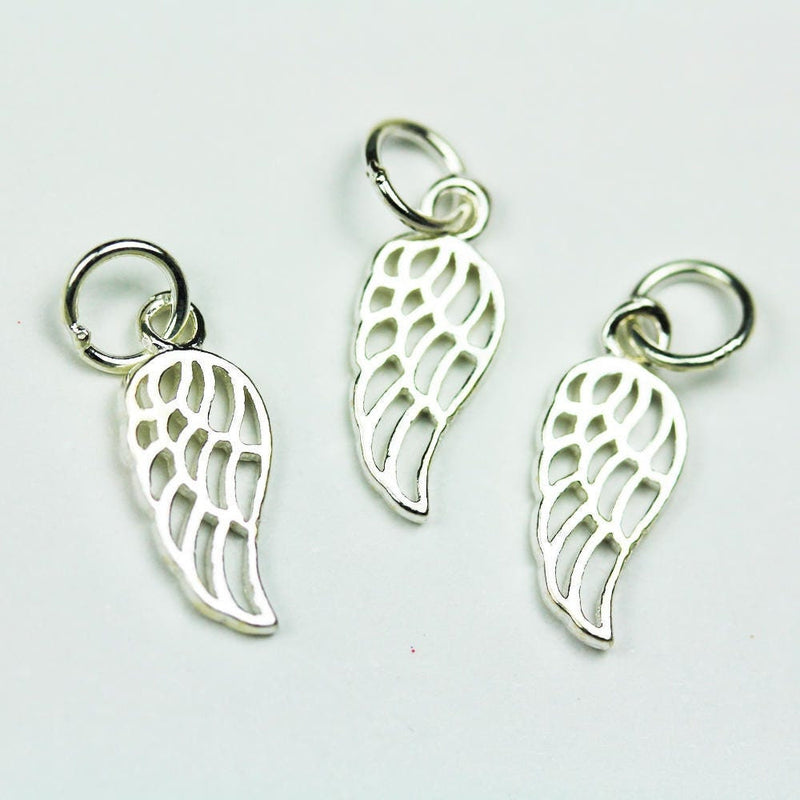 Charm 4pcs 925 sterling silver jewellery findings charm beads , angel wings charm,15*6mm wings