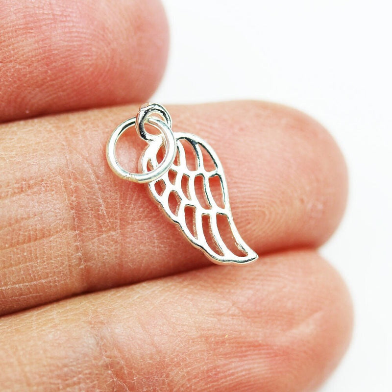 Charm 4pcs 925 sterling silver jewellery findings charm beads , angel wings charm,15*6mm wings