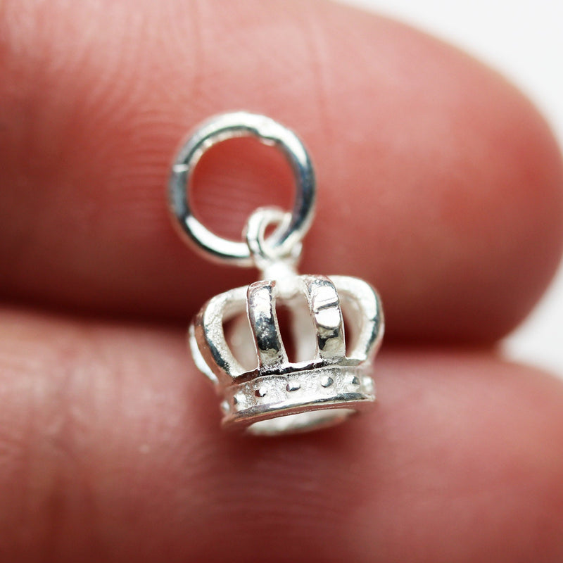 Silver Charm 2pcs 925 Sterling silver Jewelry Findings, Crown Tassel Cap / Crown Charms, 8x8mm cap, 4mm Inner size