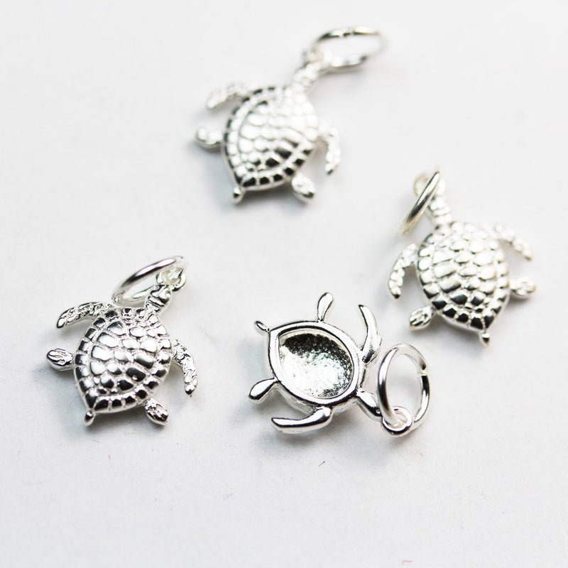 Charm 3pcs Sea Turtle Charms, 925 Sterling Silver Sear Turtle Jewellery findings, 10x10mm