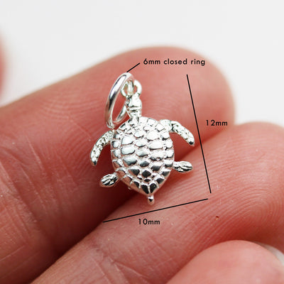 Charm 3pcs Sea Turtle Charms, 925 Sterling Silver Sear Turtle Jewellery findings, 10x10mm