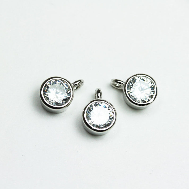 Charm 4pcs 4mm 925 Sterling Silver Jewellery Beads, Round cubic zirconia w/925 Sterling Silver Bezel and loop , 4mm round