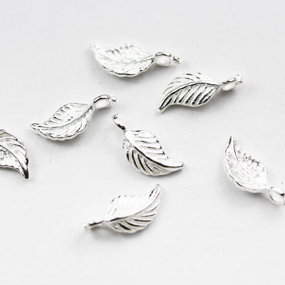 Charm 6pcs 925 Sterling Silver Jewellery findings Charm Beads / Leaf charms / 12*5.5mm