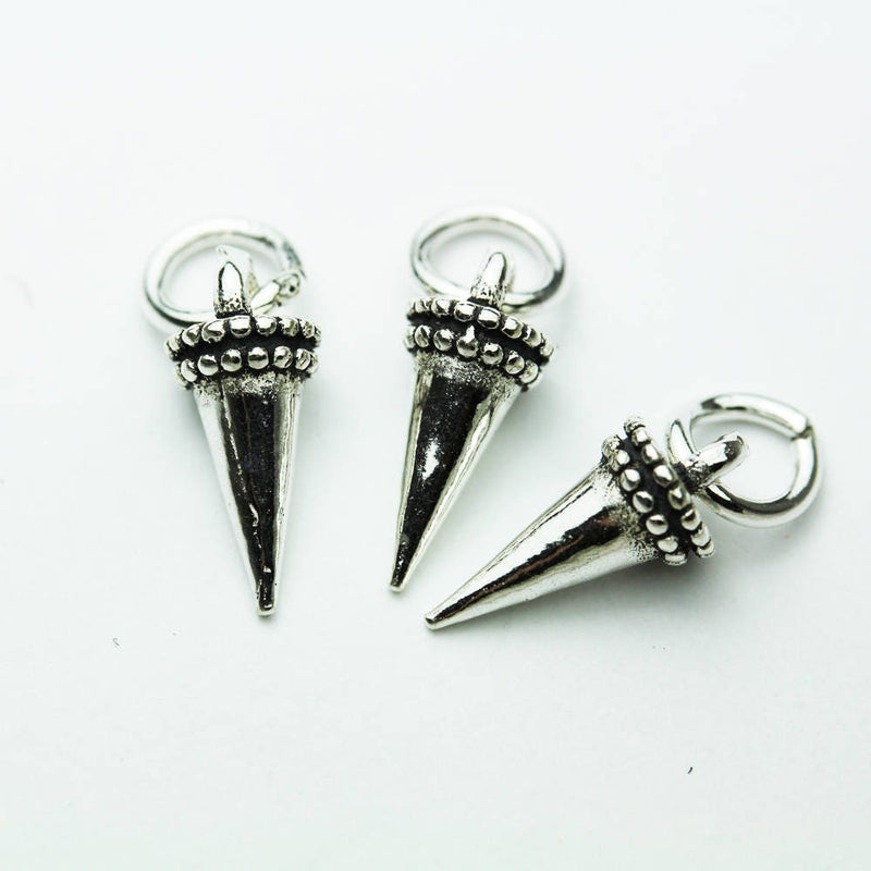 Charm 2pcs 925 antique Sterling Silver Jewellery findings Charm Beads , Spike Charm ,Corn Charm, 12*6mm