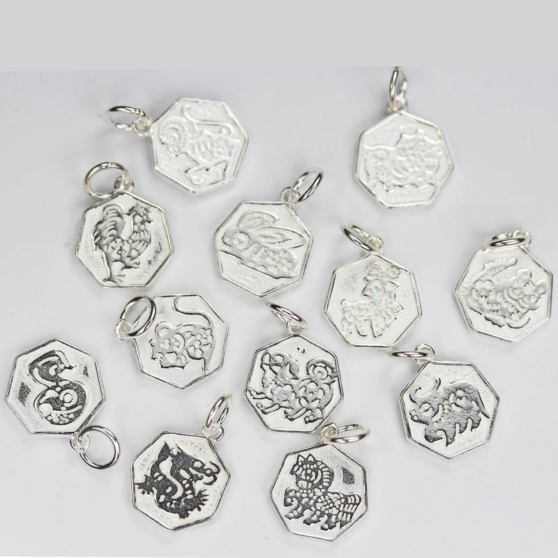 Charm 1pc Chinese Zodiac Charm, 925 Sterling Silver Jewellery findings Charm Beads ,12mm Button charm