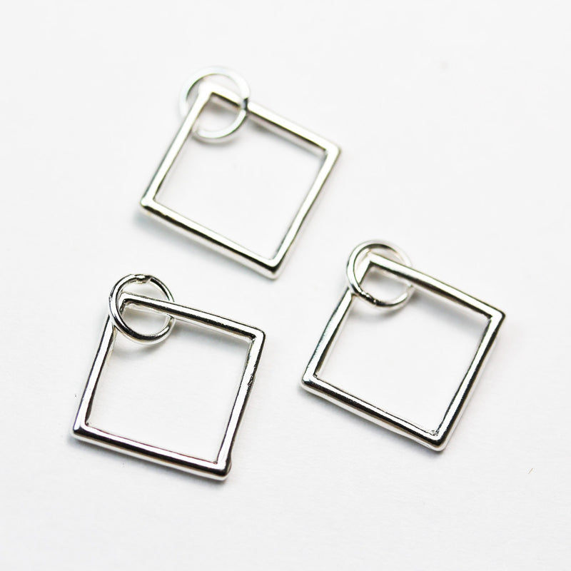 Silver Charm 4pcs 12mm Square 925 Sterling Silver Jewellery findings Charm Beads , Square pendant/ charm/ beads