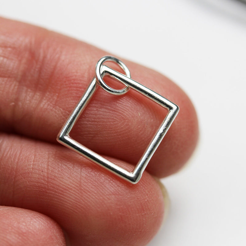 Silver Charm 4pcs 12mm Square 925 Sterling Silver Jewellery findings Charm Beads , Square pendant/ charm/ beads