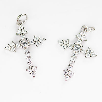 Silver Charm 2pcs 925 Sterling Silver w Cubic Zirconia Jewellery findings Cross Charms Beads, 12*16mm,4mm closed jump ring