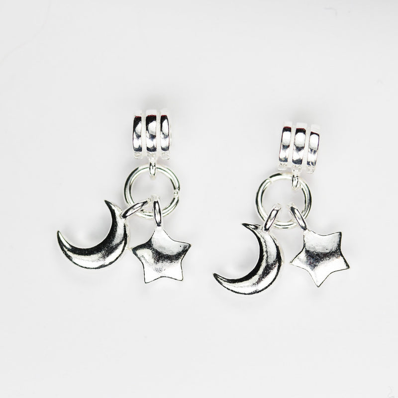 Silver Charm 1pc 925 Sterling Silver Jewellery findings Moon and Star charm, 7.5mm Moon and 6mm Star, 5mm Bail , 3mm hole