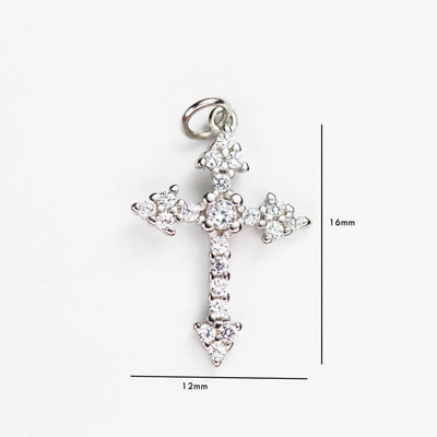 Silver Charm 2pcs 925 Sterling Silver w Cubic Zirconia Jewellery findings Cross Charms Beads, 12*16mm,4mm closed jump ring