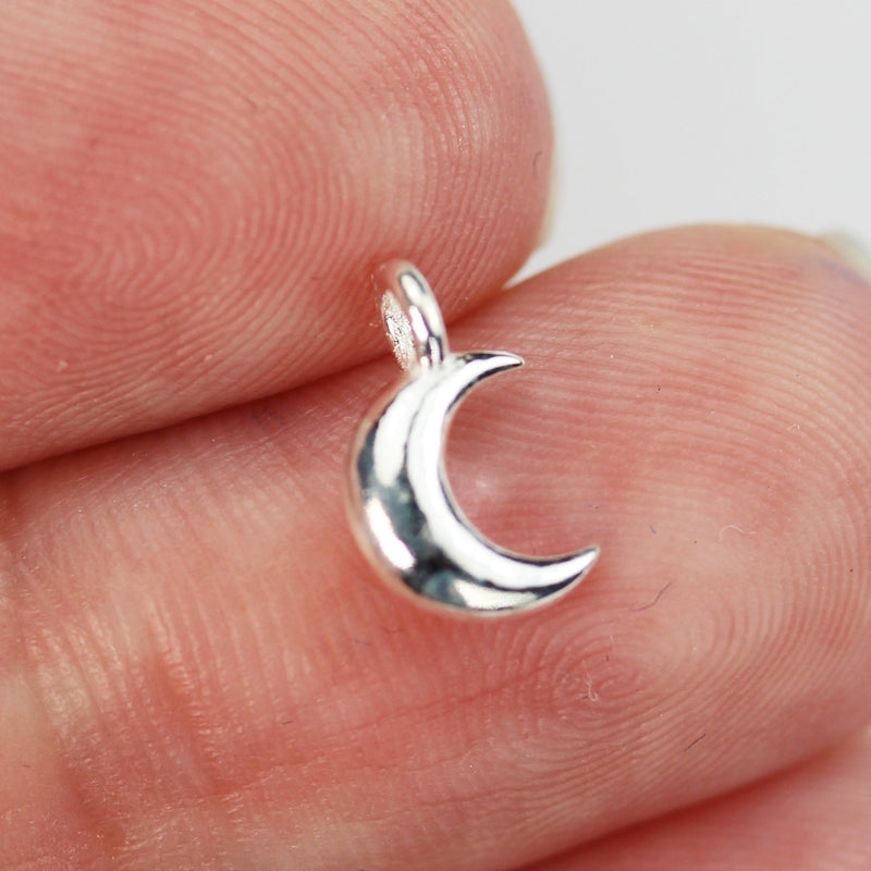 Charms 4pcs Stardust 925 Sterling Silver  Jewellery findings Charm Beads ,Moon  charm, 7*11mm, 4mm closed jump ring