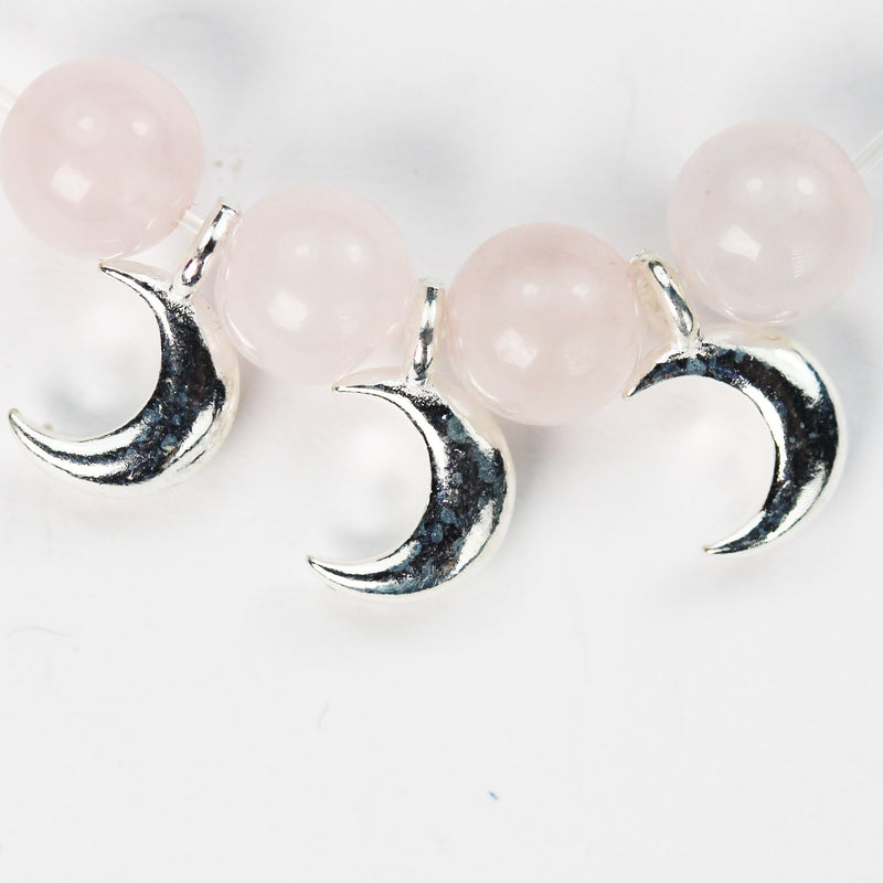 Charms 4pcs Stardust 925 Sterling Silver  Jewellery findings Charm Beads ,Moon  charm, 7*11mm, 4mm closed jump ring