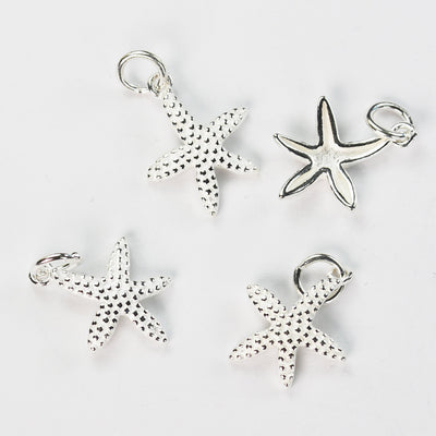 Charms 2pcs 925 Sterling Silver Star fish charms, Star Fish necklace pendant, 13*14mm, 6mm closed jump ring