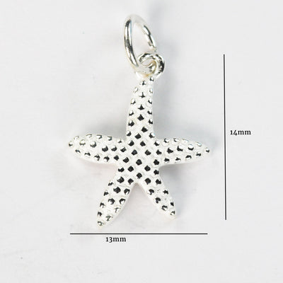 Charms 2pcs 925 Sterling Silver Star fish charms, Star Fish necklace pendant, 13*14mm, 6mm closed jump ring